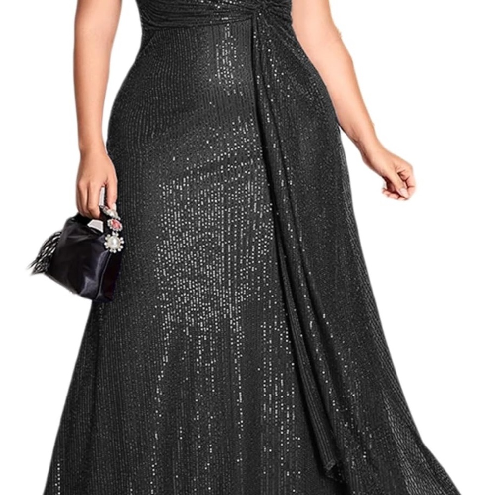 Source Unknown Black Sequin Wrap Maxi Gown